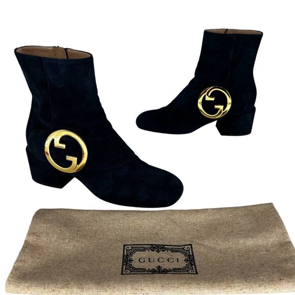 Gucci Blondie Block Heel Booties in Blue Suede - Picture 3 of 14